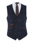 Mens navy retro check tailored fit waistcoat Anthony