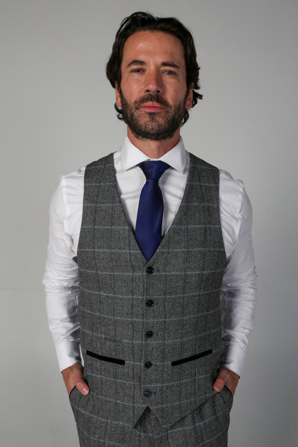 Men's Harris Dove Grey Tweed Windowpane Heritage Suit