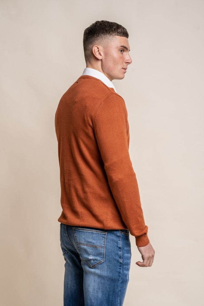Mens Rustic Brick Cotton Slim Fit Crewneck Jumper