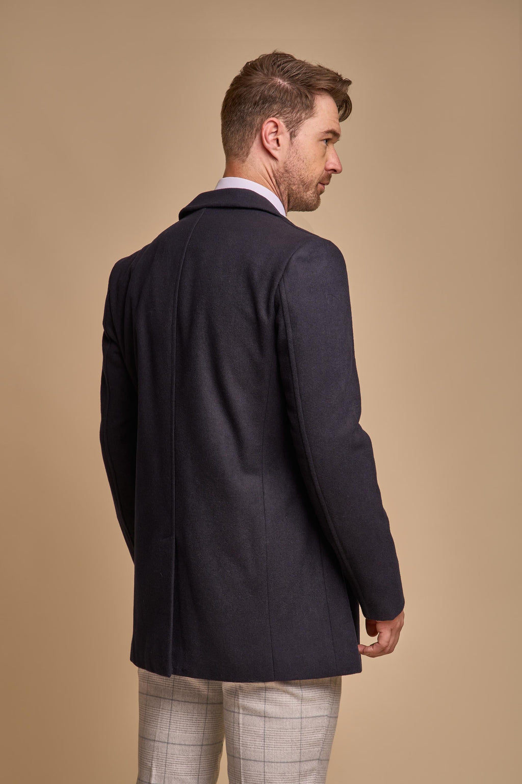 Men's navy blue slim-fit wool-blend coat, MARCUS.