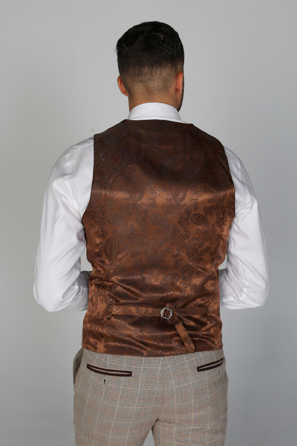 Mens Beige Glen Check Tweed Waistcoat HOLLAND