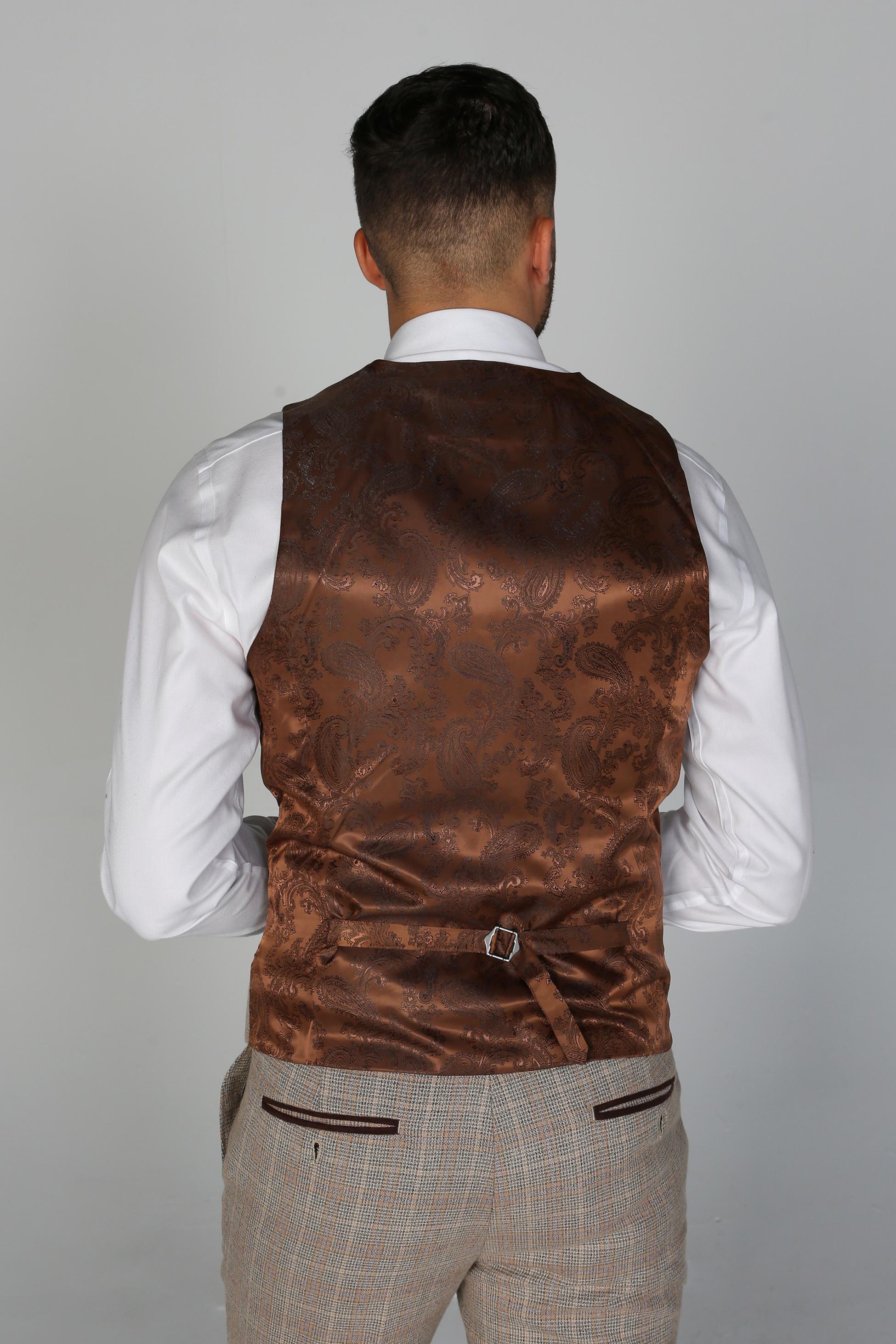 Mens Beige Glen Check Tweed Waistcoat HOLLAND