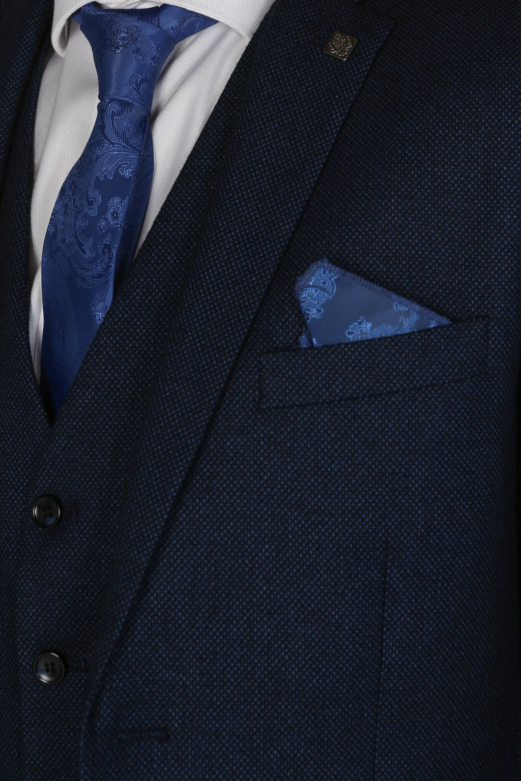 Mens Navy Blue Textured Formal Suit ARTHUR