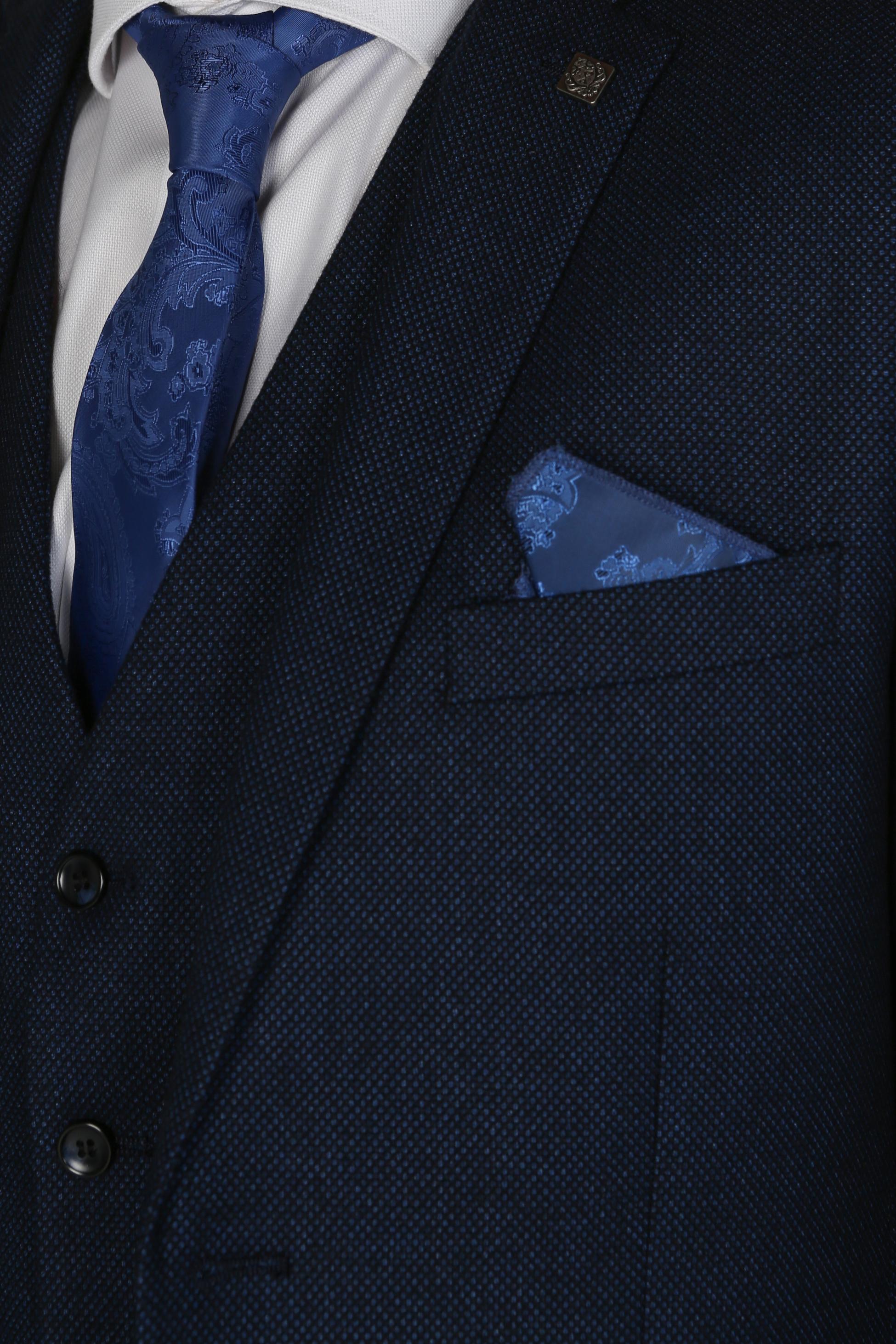 Mens Navy Blue Textured Formal Suit ARTHUR