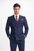 BOND D/B Navy Blue Men's Wool Blend Double-Breasted Suit