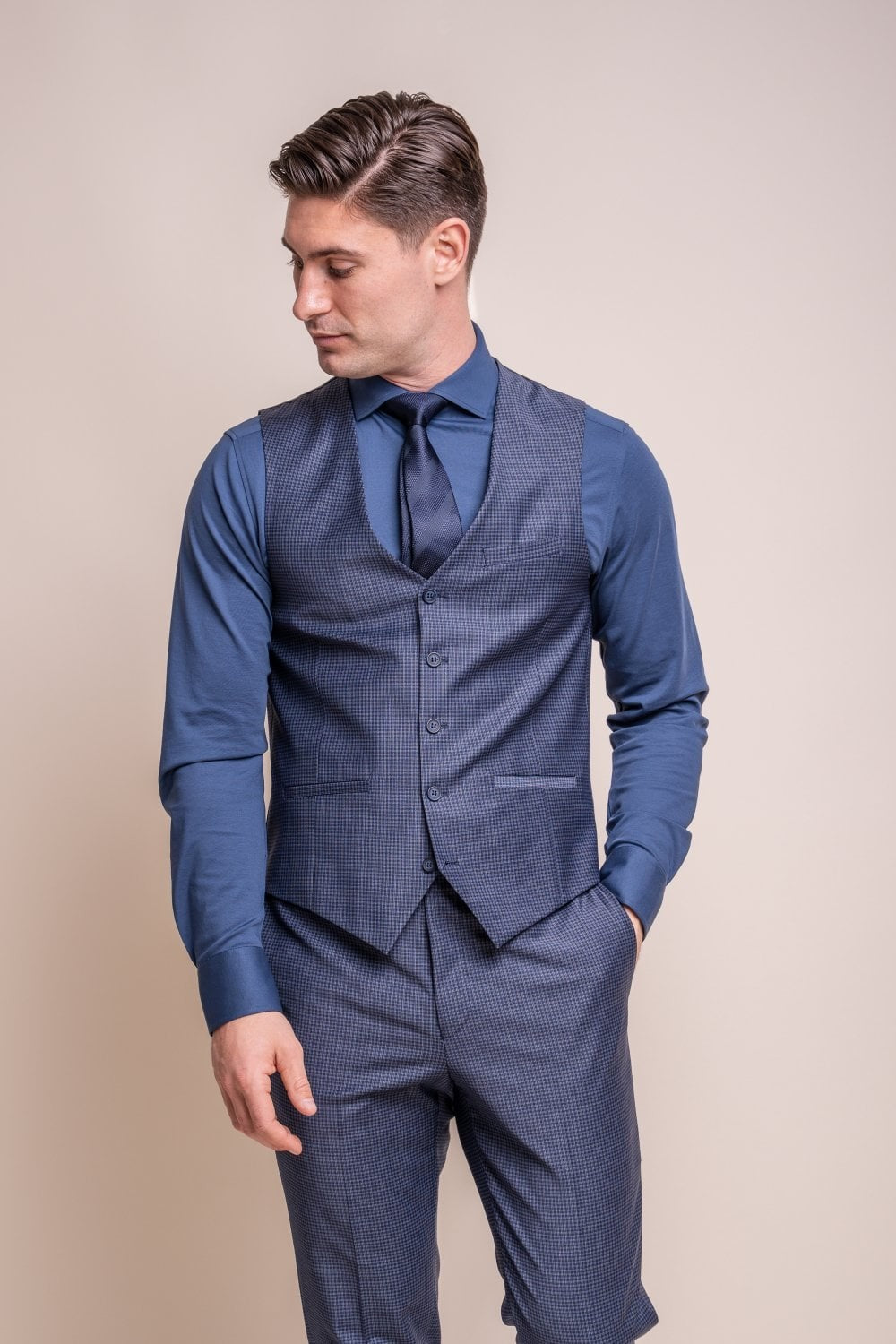 BOND Navy Check Men's Wool Blend Slim Fit Suit