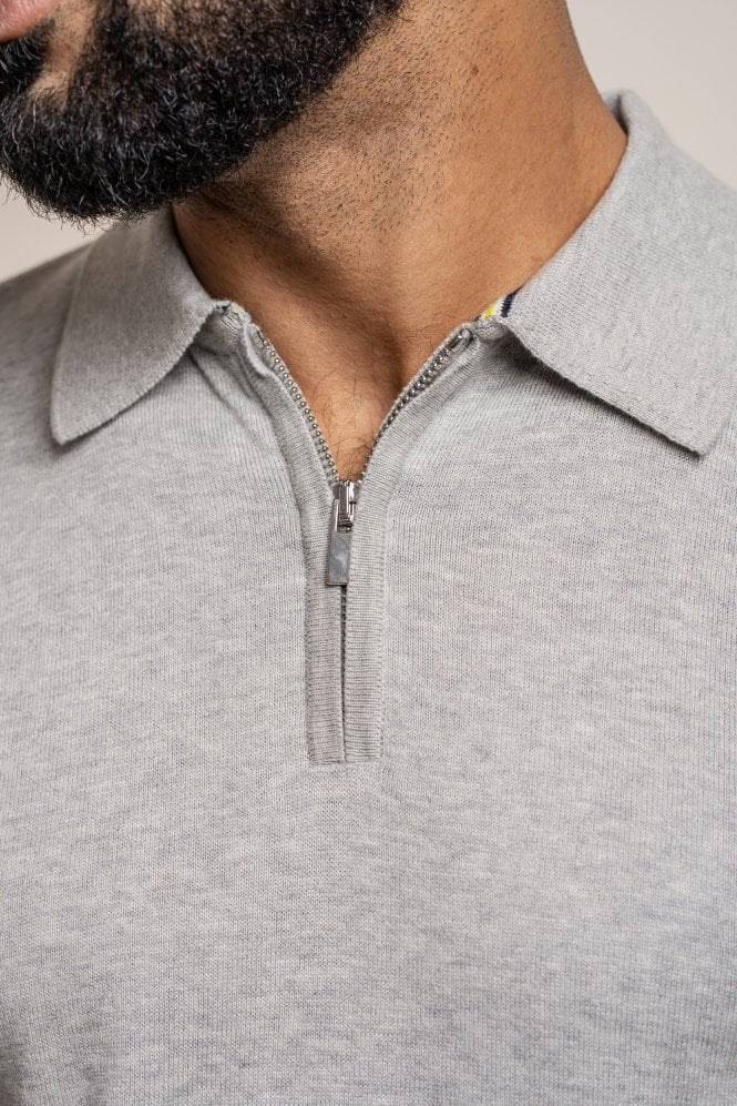 Mens Grey Short Sleeve Cotton Polo Shirt DINO