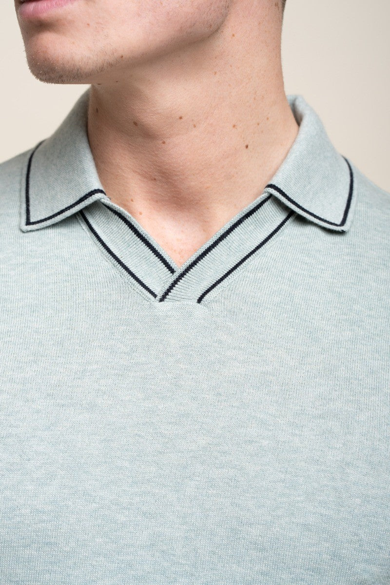 Mens Almond Green Cotton Knitted Short Sleeve Polo T Shirt SEPPI