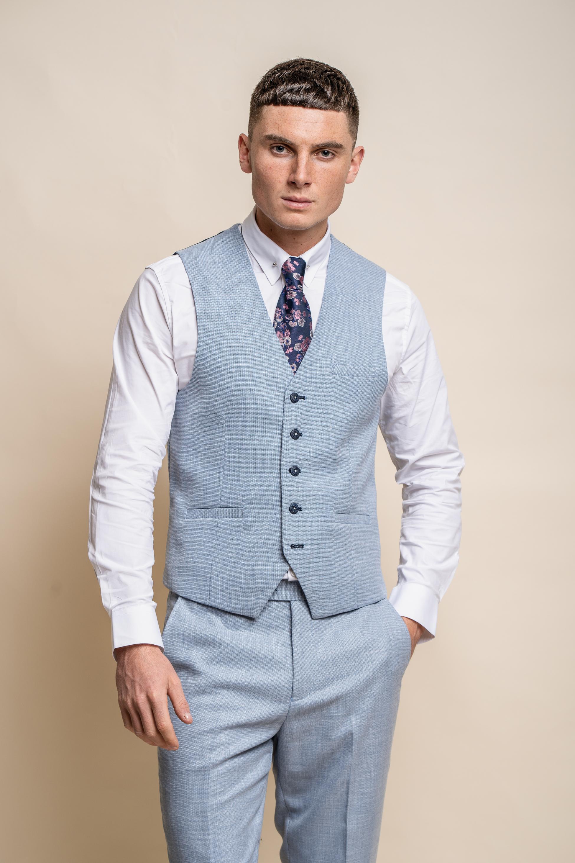 Mens sky blue slim fit formal waistcoat Miami