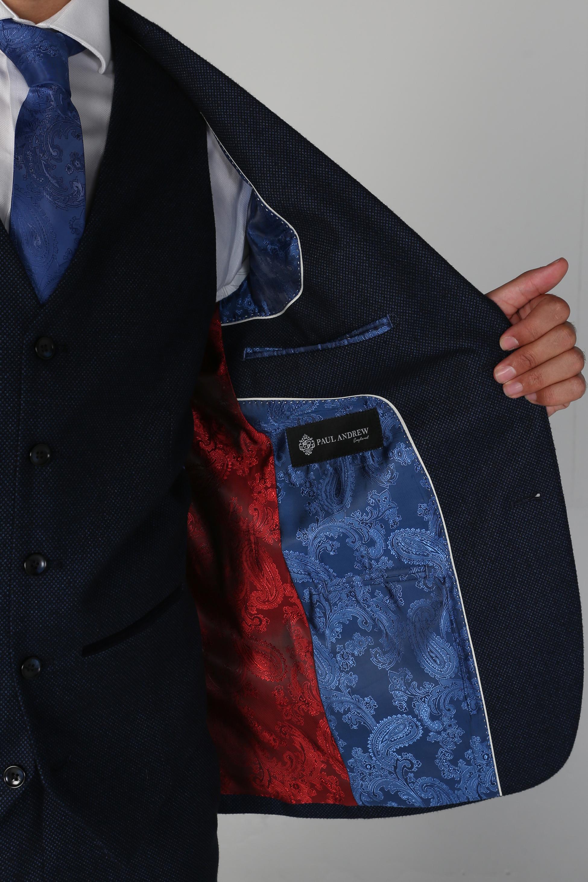 Mens Navy Blue Textured Formal Suit ARTHUR