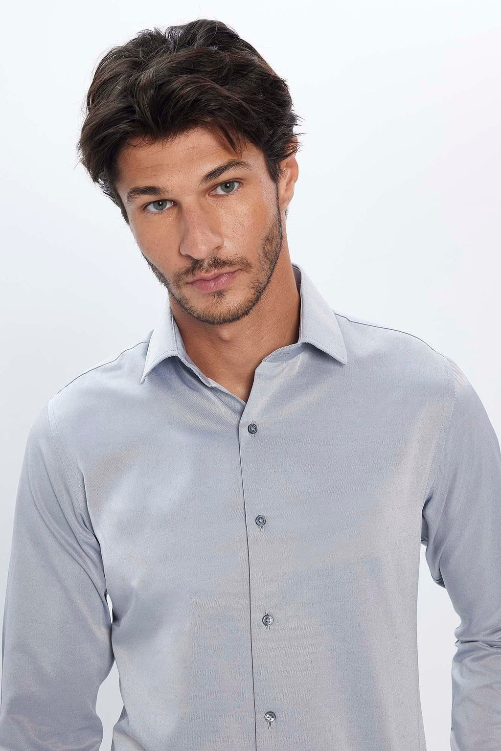 Mens Dimi Dotti Grey Cotton Blend Slim Fit Dress Shirt