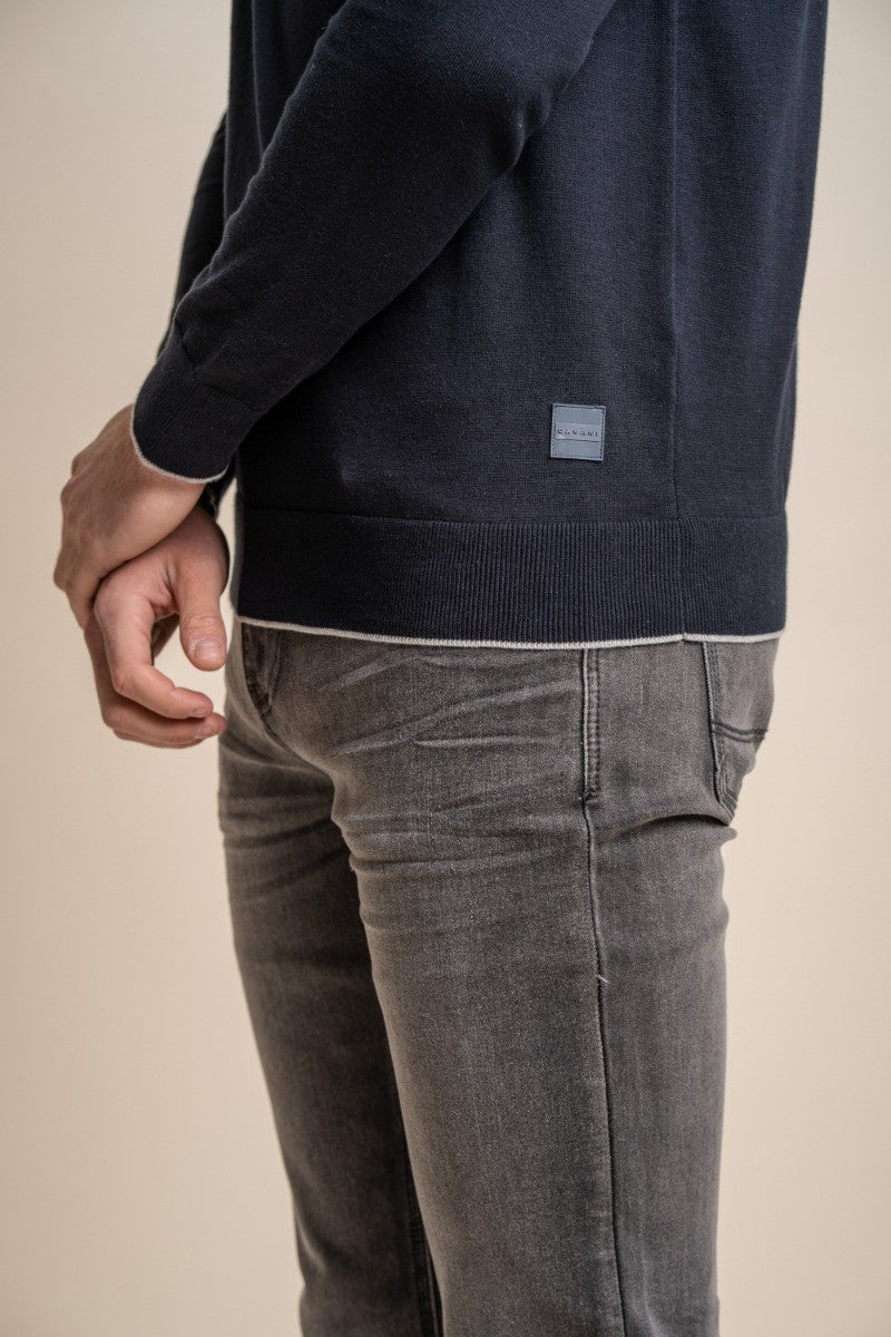 Mens Navy Blue Cotton Turtle Neck Jumper NEW RIO