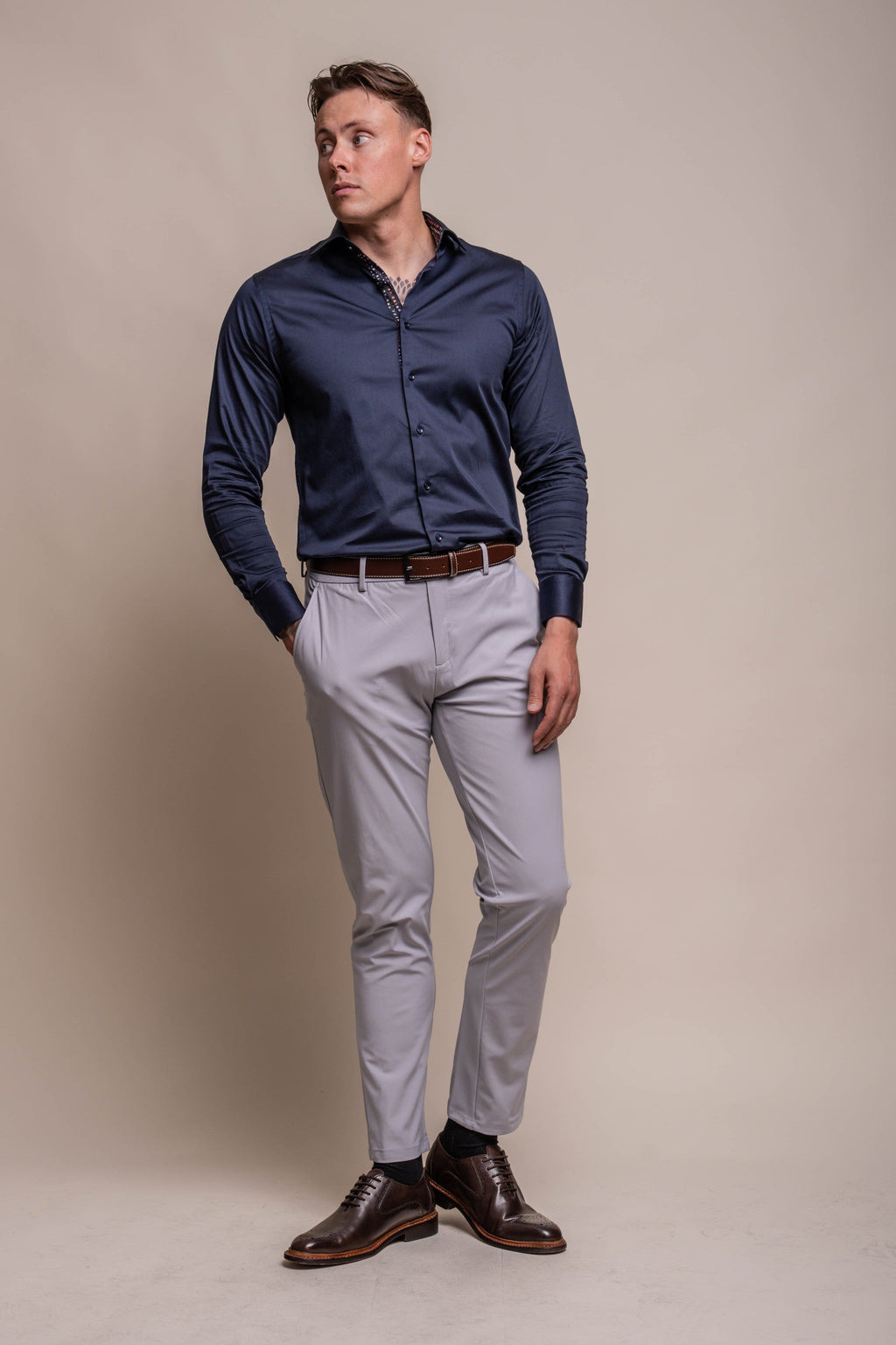 Mens Simson Navy Blue Casual Cotton Long Sleeve Shirt