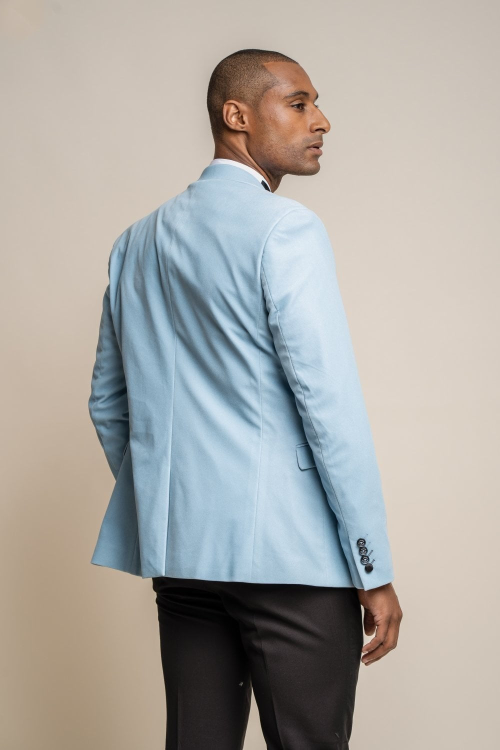 Mens Sky Blue Slim Fit Velvet Tuxedo Blazer ROSA