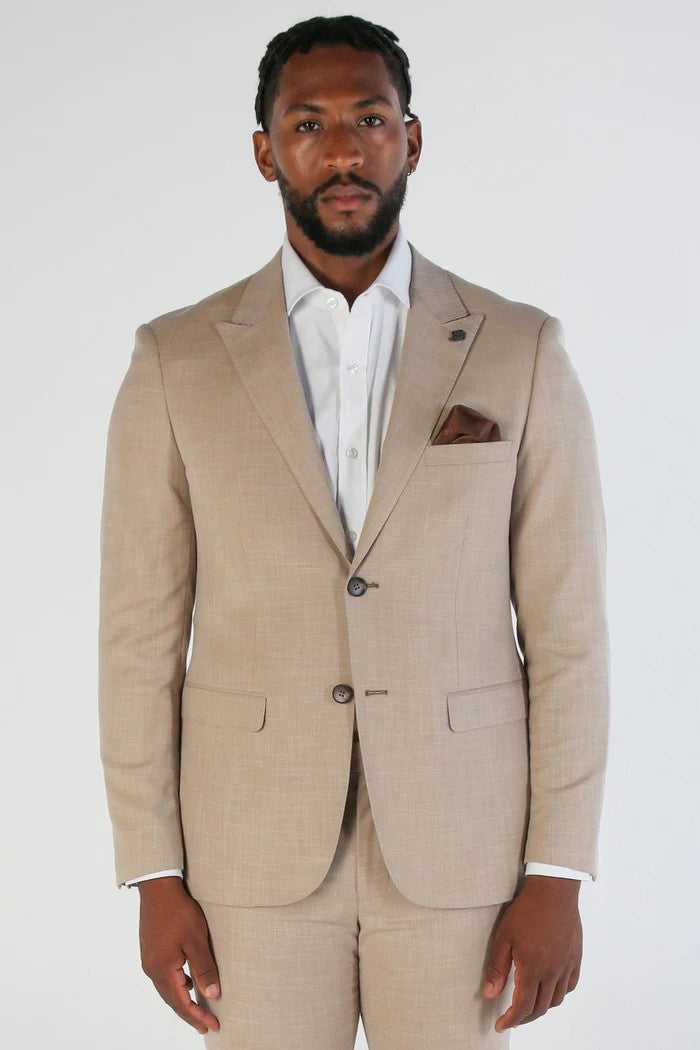 Men's tailored fit plaid beige suit, 2-piece set