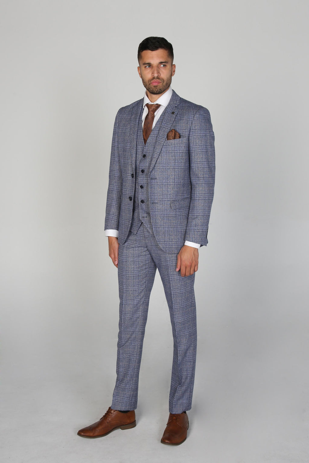 Men's Victor Sapphire Blue Retro Check Tailored Fit Suit