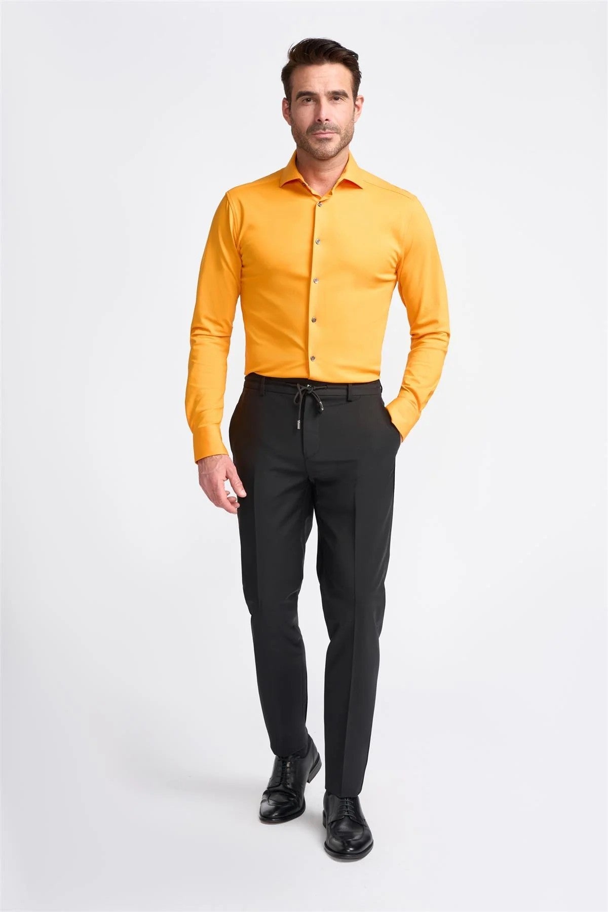 Mens Ashley Flame Orange Slim Fit Cotton Long Sleeve Shirt