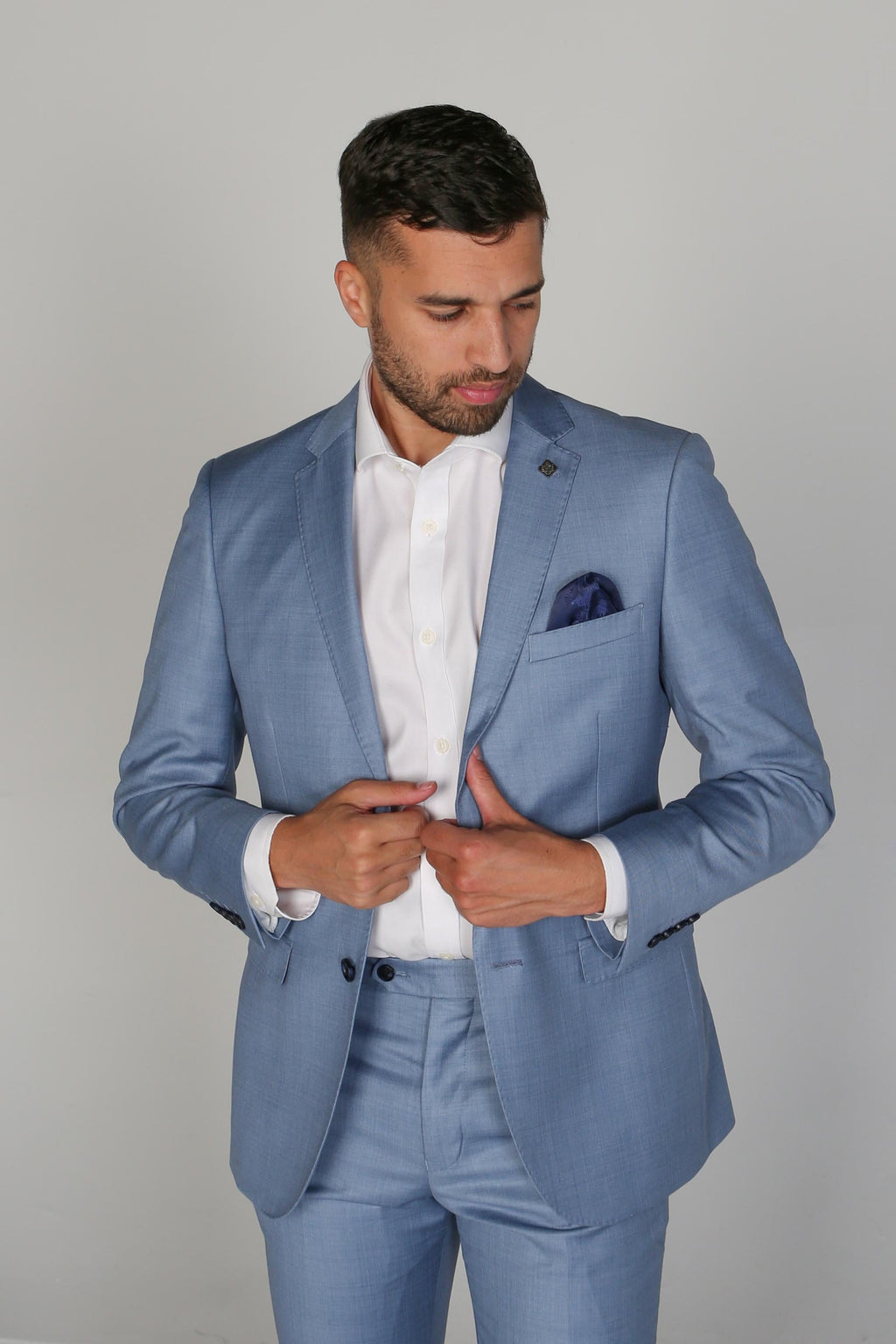 Mens blue tailored fit formal suit jacket CHARLES slim fit