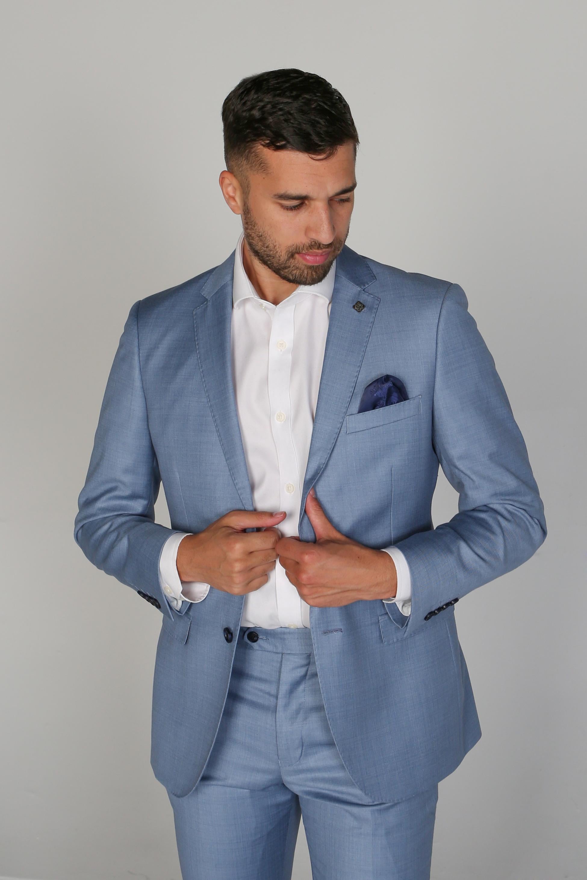 Mens blue tailored fit formal suit jacket CHARLES slim fit