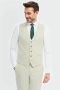 Mens sage green slim fit textured formal waistcoat Tropez