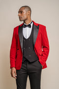 Mens red slim fit velvet tuxedo blazer ROSA statement jacket