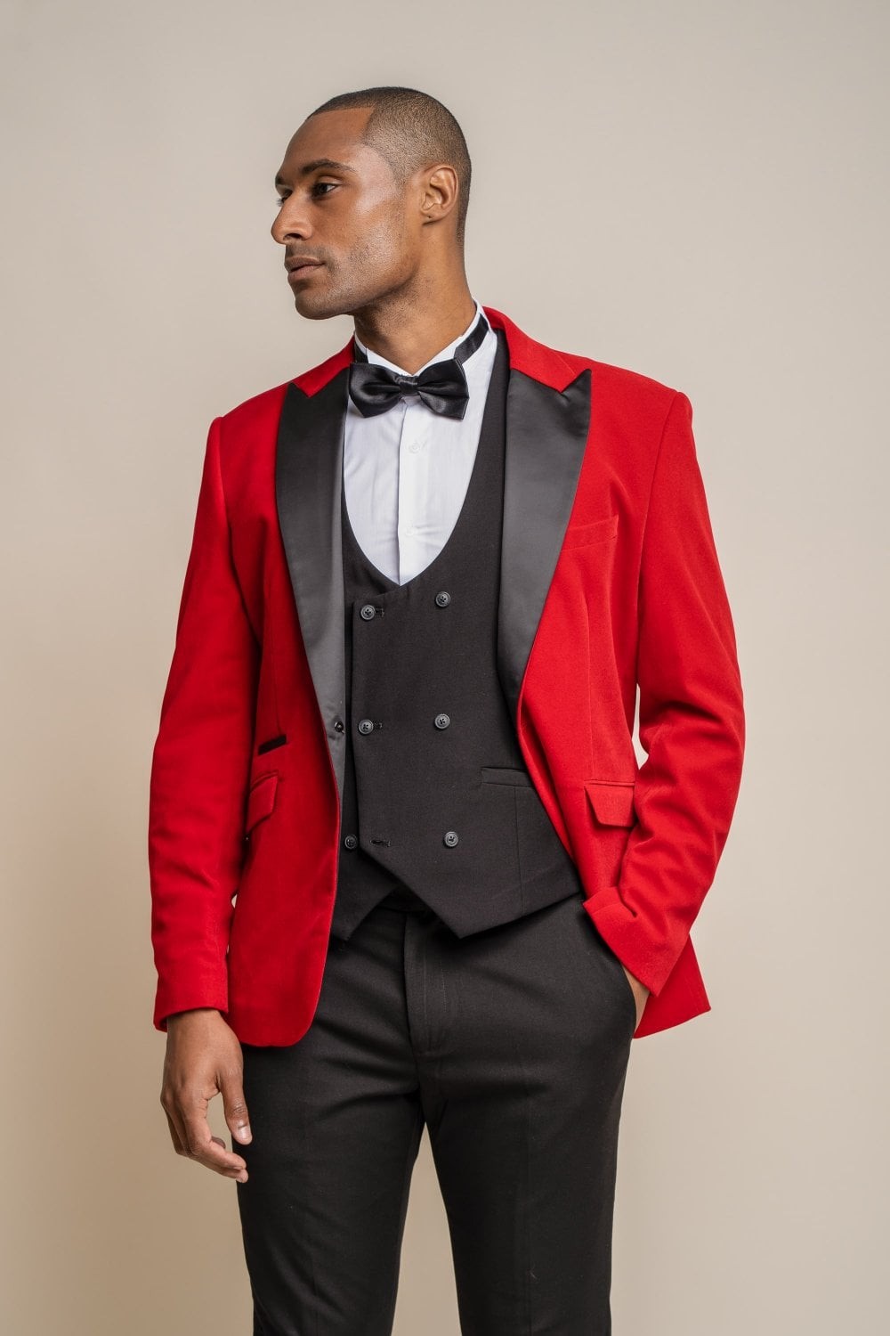 Mens red slim fit velvet tuxedo blazer ROSA statement jacket