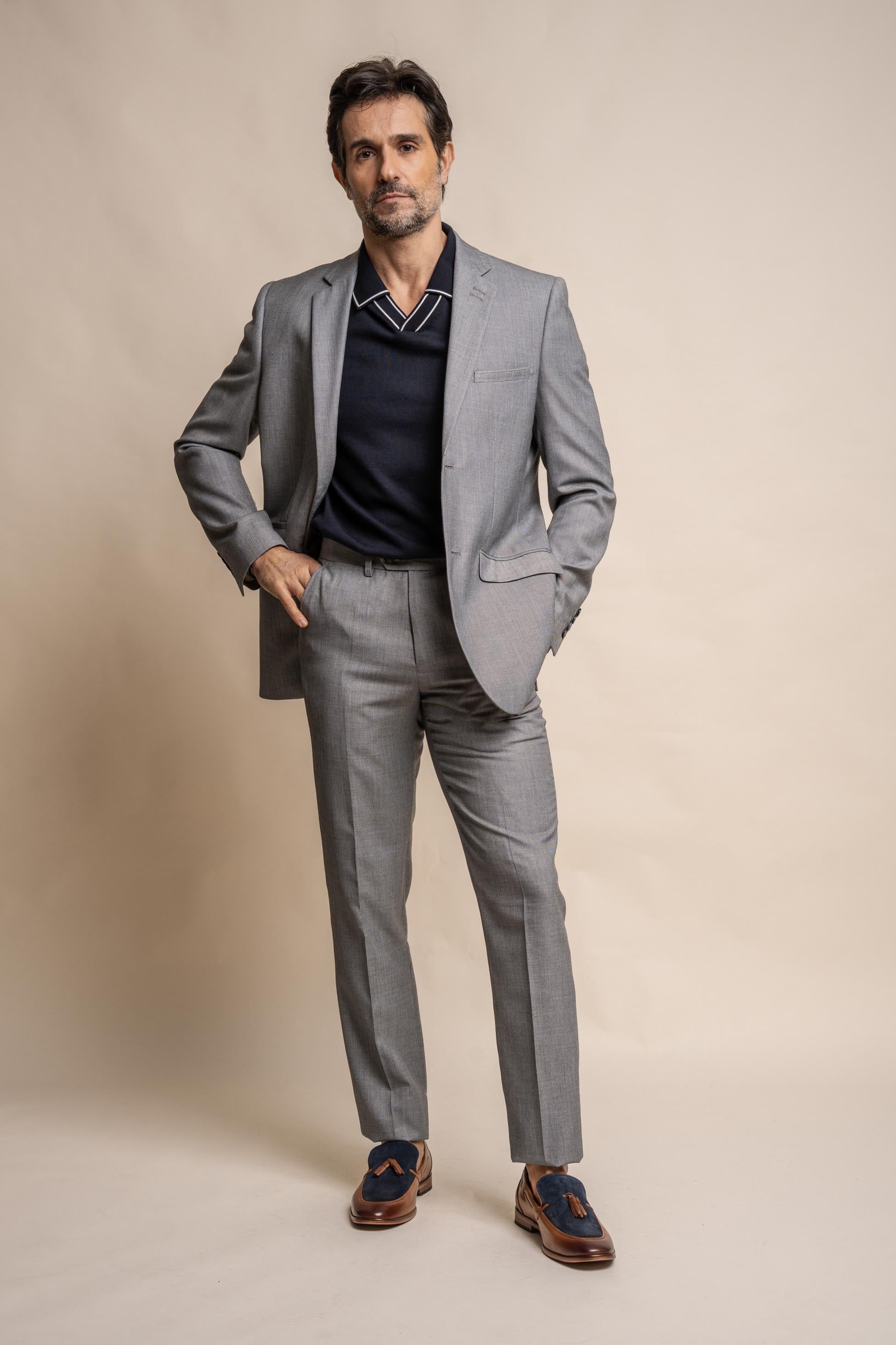 Mens Light Grey Slim Fit Suit Jacket REEGAN