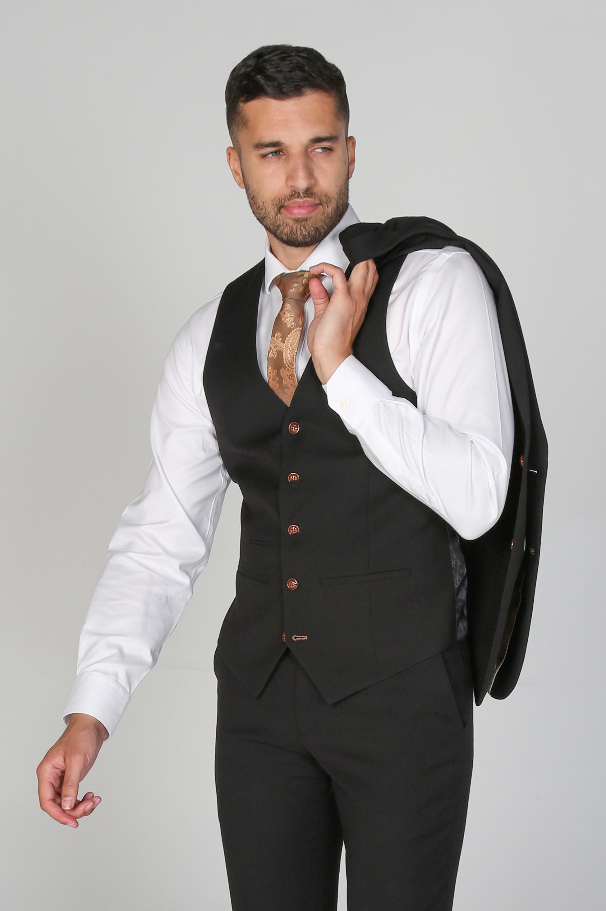 Mens black tailored fit single breasted waistcoat Mayfair