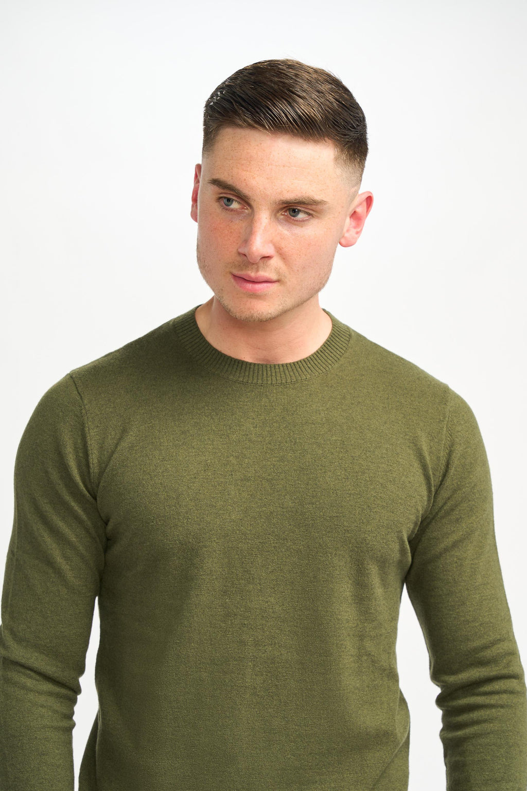 Mens Olive Green Wool Blend Knit Pullover Jumper CONNALL
