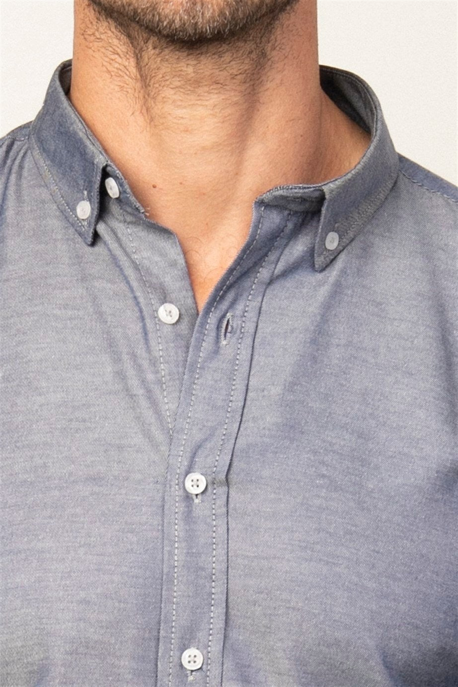 Mens Gabardin Silver Slim Fit Cotton Oxford Button Down Shirt