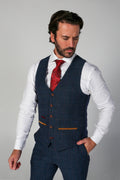Mens navy tweed herringbone waistcoat Scott