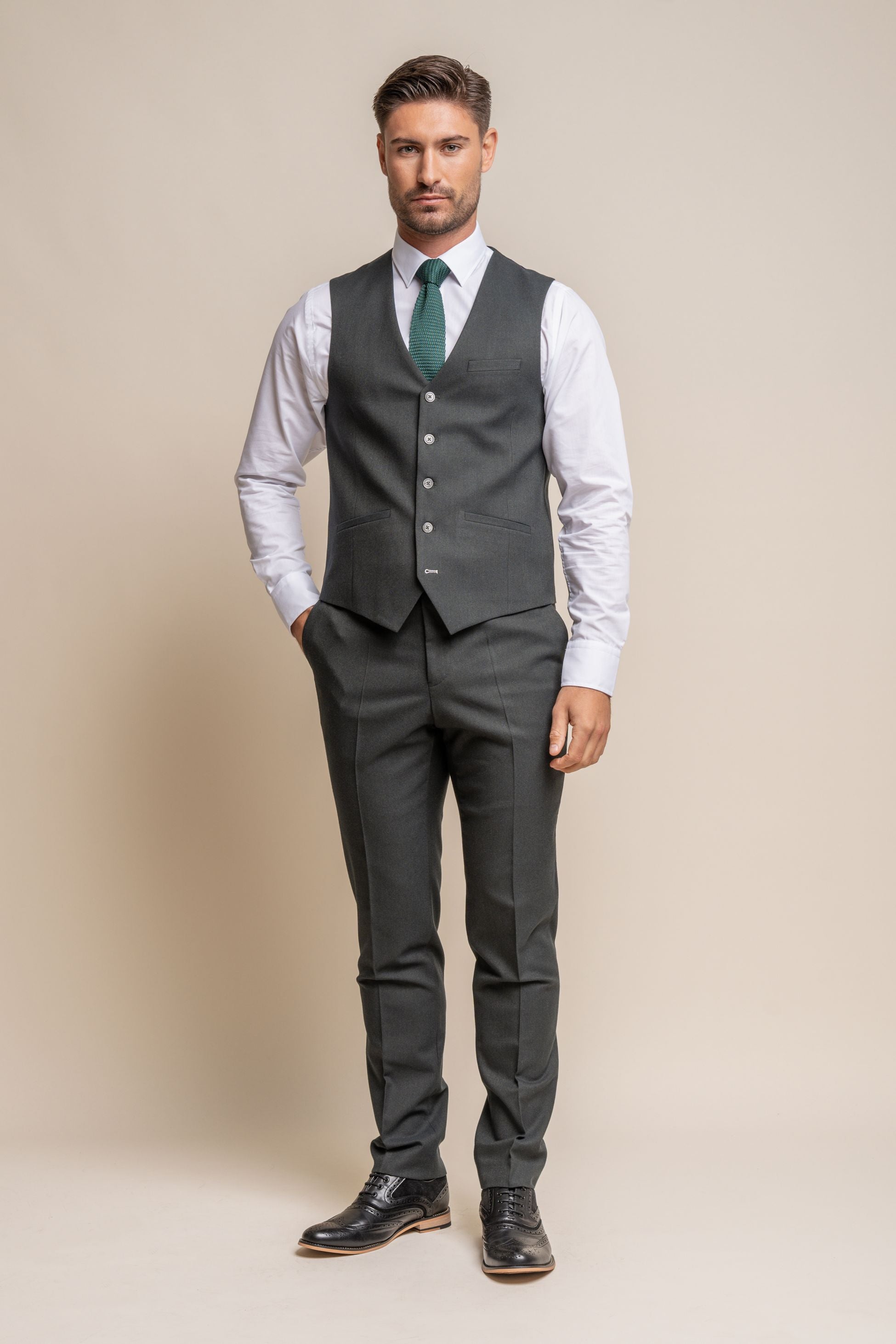 Mens Olive Green Slim Fit Formal Waistcoat FURIOUS