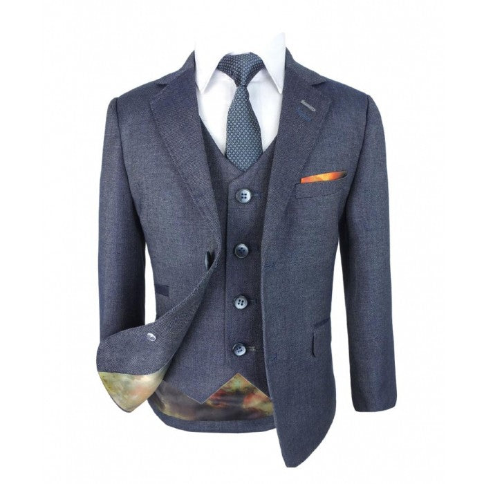 boys’ 3-piece denim-look slim fit wedding formal suit