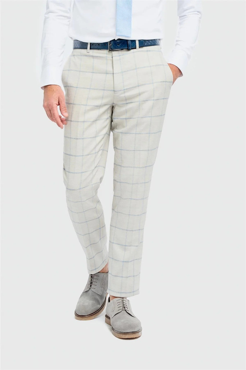 Men’s Windowpane Check Trousers - Gabriel - Light Grey