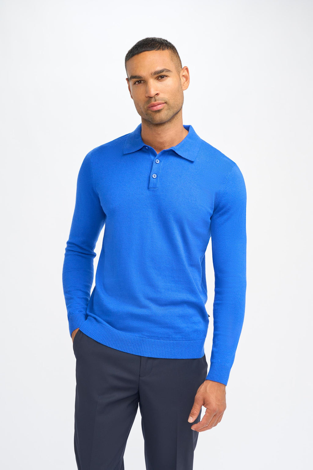Men’s wool-blend knit polo shirt, slim fit, soft touch