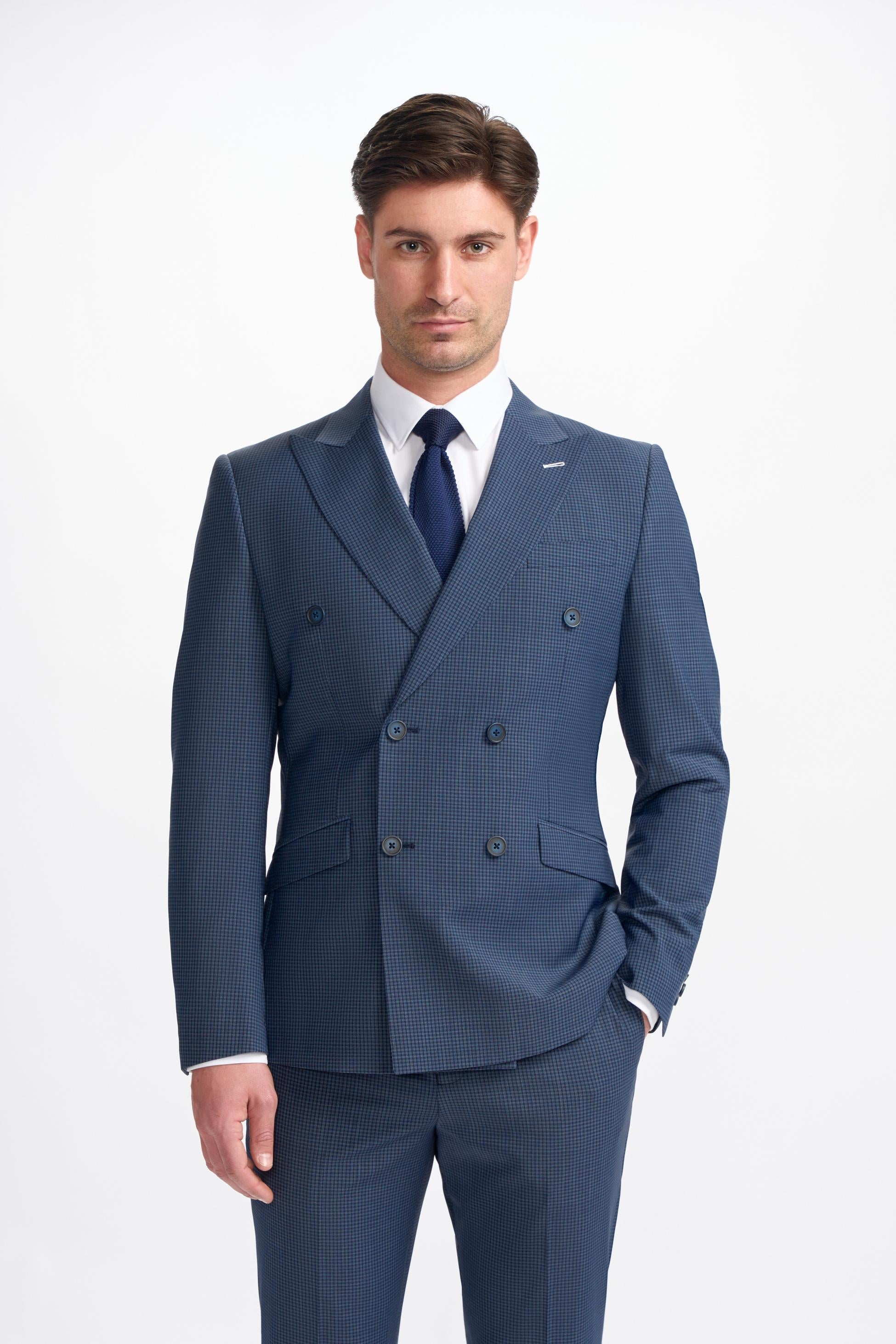 Men's Bond Double-Breasted Navy Check Classic Suit
