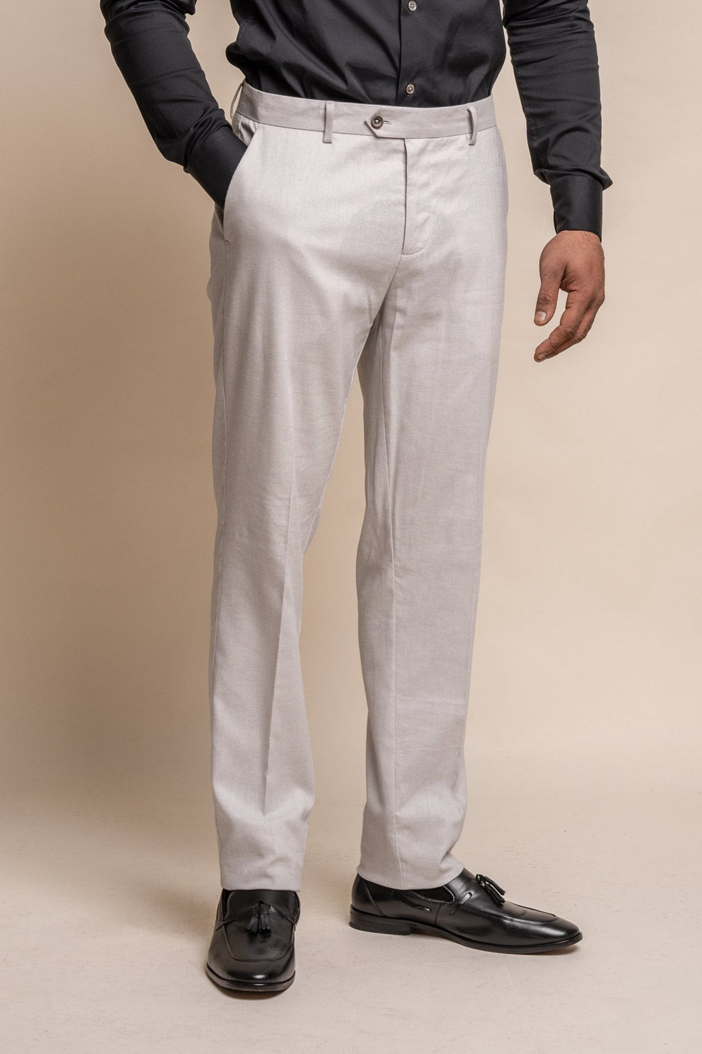 Men's Slim Fit  Linen Trousers  - ALVARI - Stone