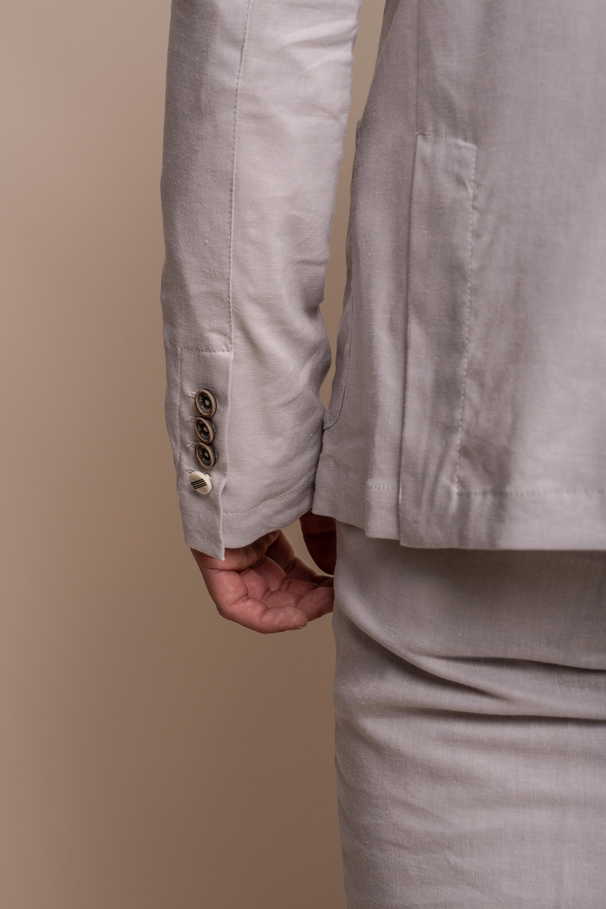 Mens Linen Slim Fit Suit Jacket - ALVARI - Stone