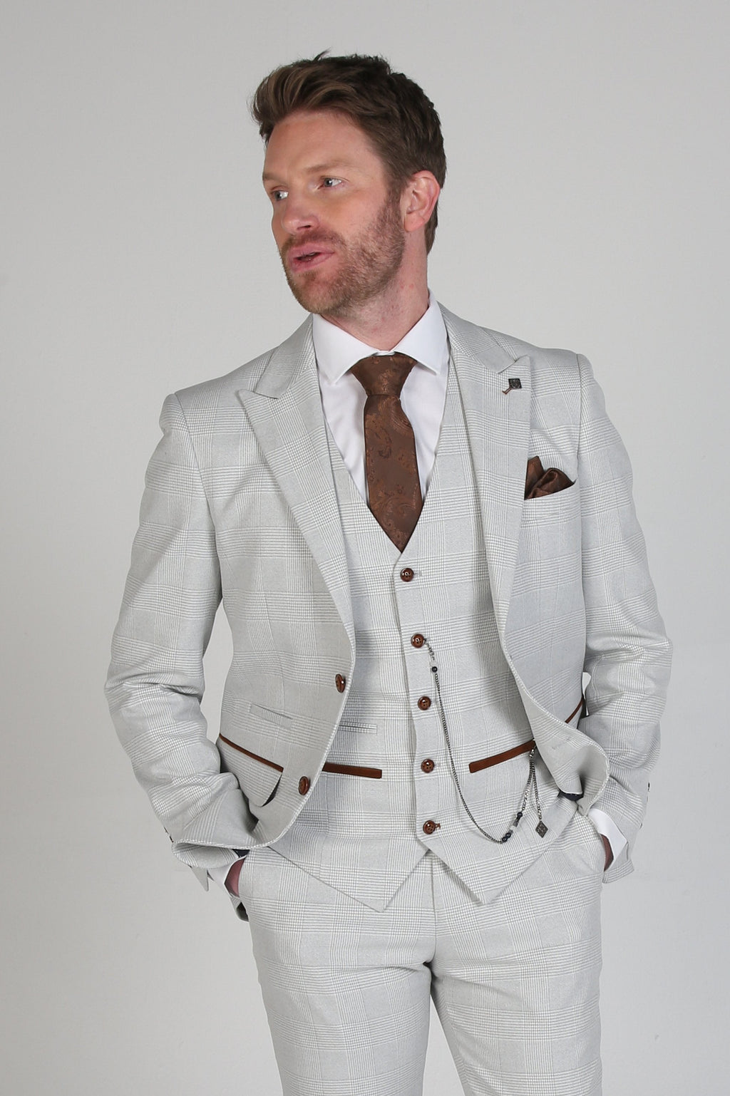 Mens stone beige herringbone tweed suit jacket MARK smart style