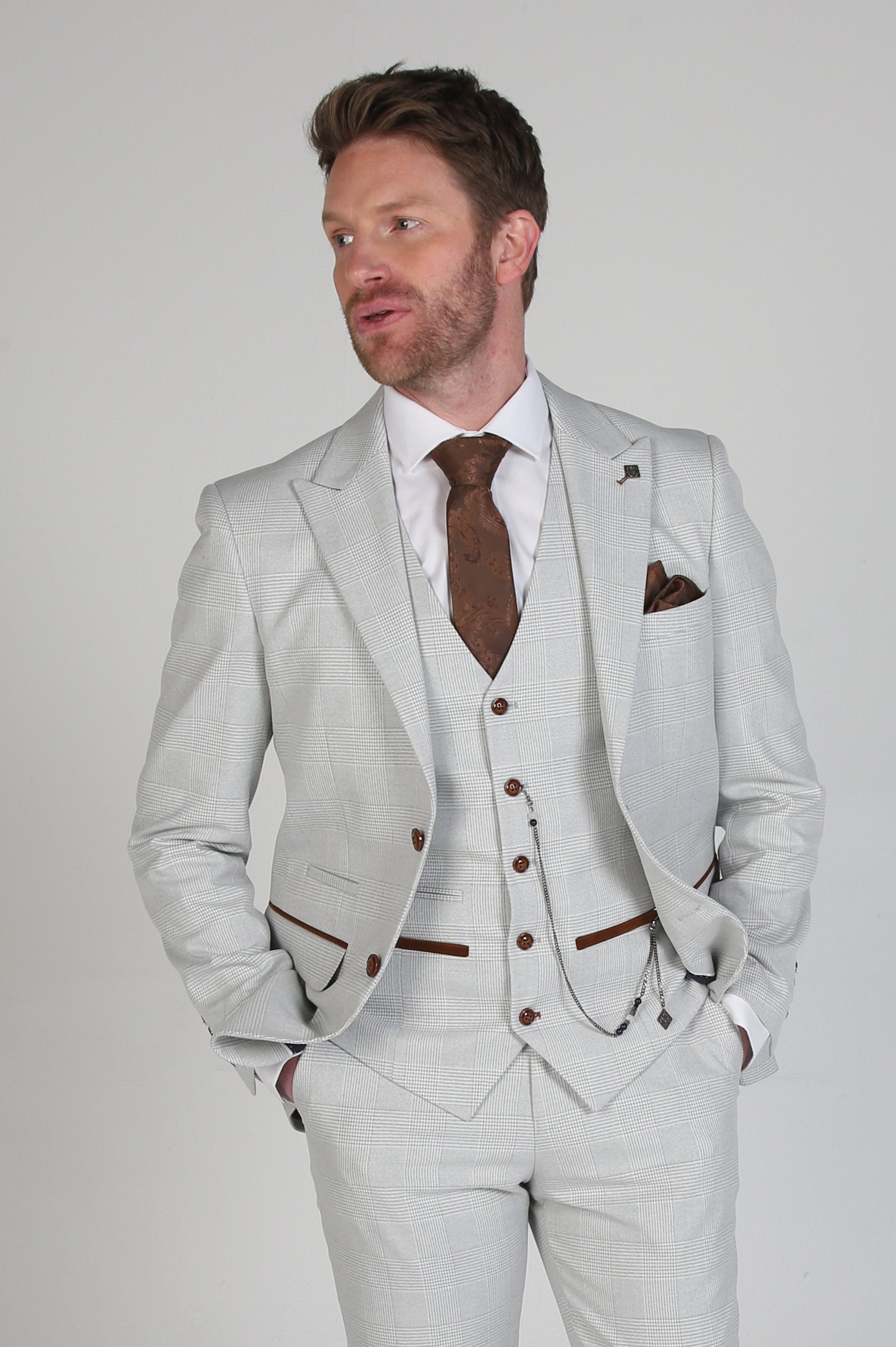 Mens stone beige herringbone tweed suit jacket MARK smart style