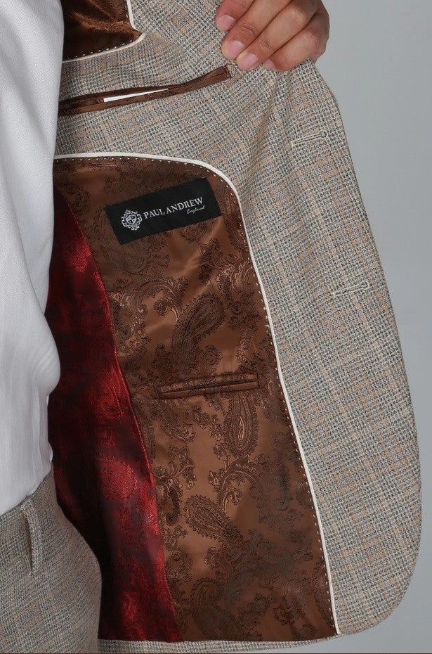 Mens Beige Brown Tweed Check Tailored Fit Suit HOLLAND