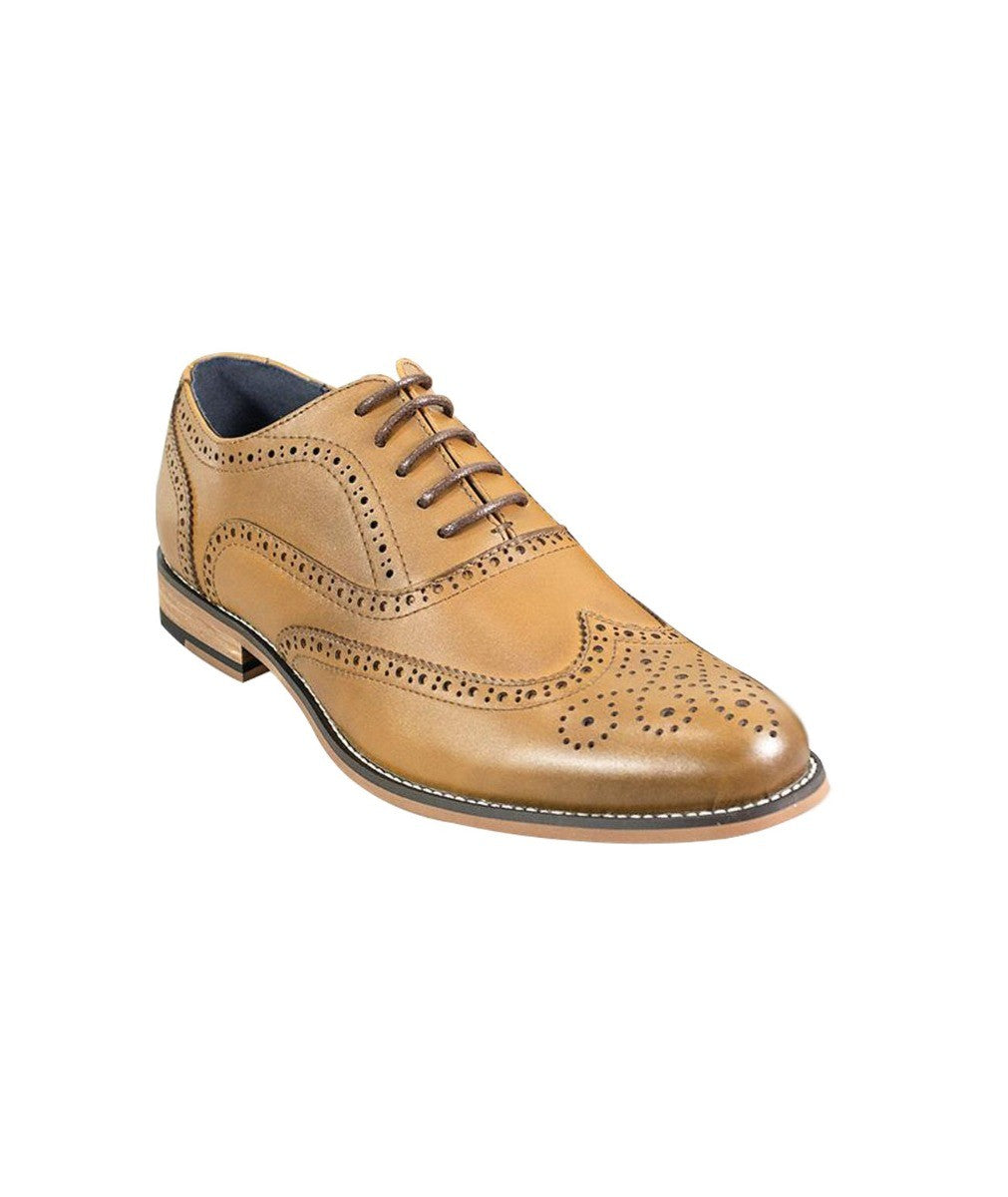 Mens Tan Brown XL Leather Brogue Lace Up Shoes OXFORD
