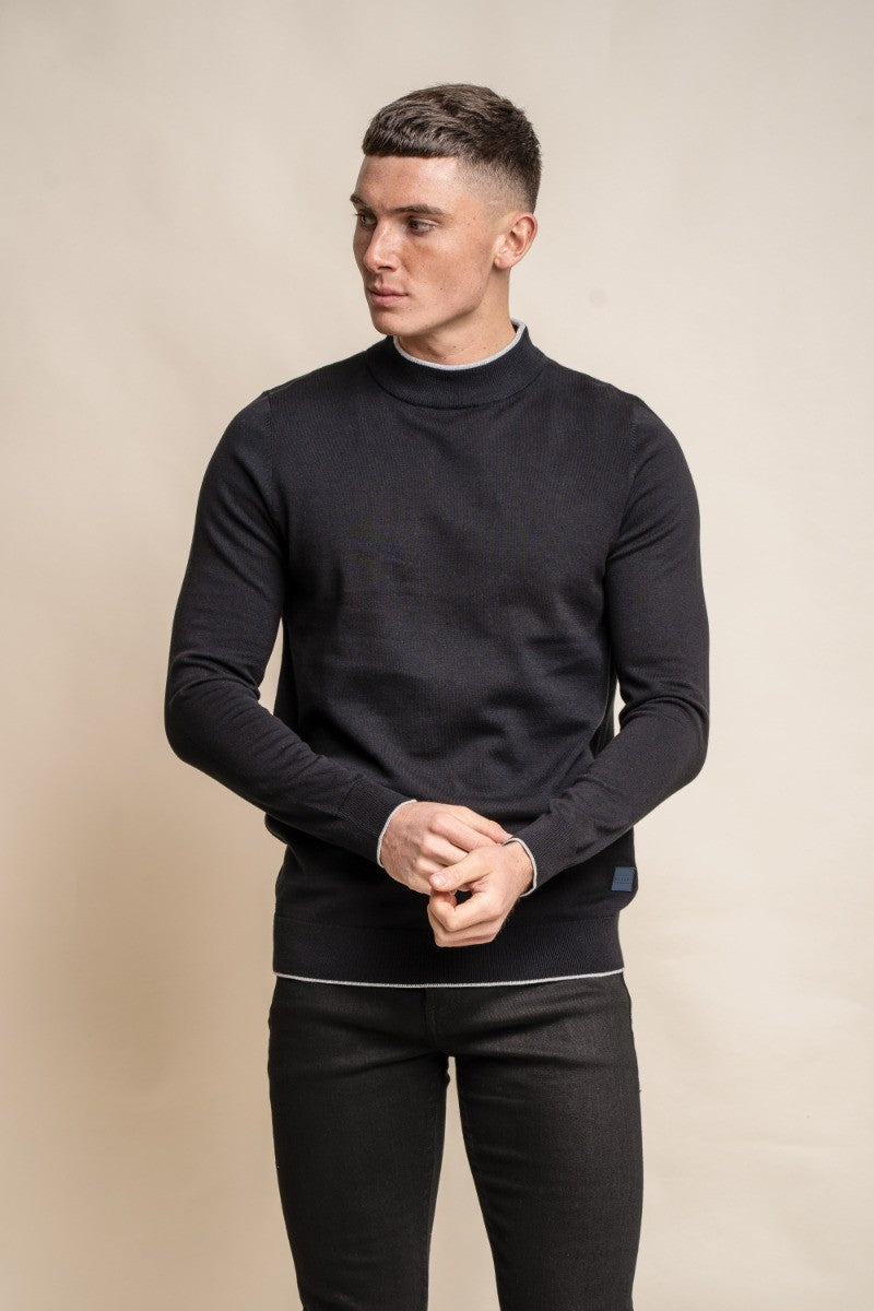Men’s knit turtleneck jumper, mid-high, cotton blend