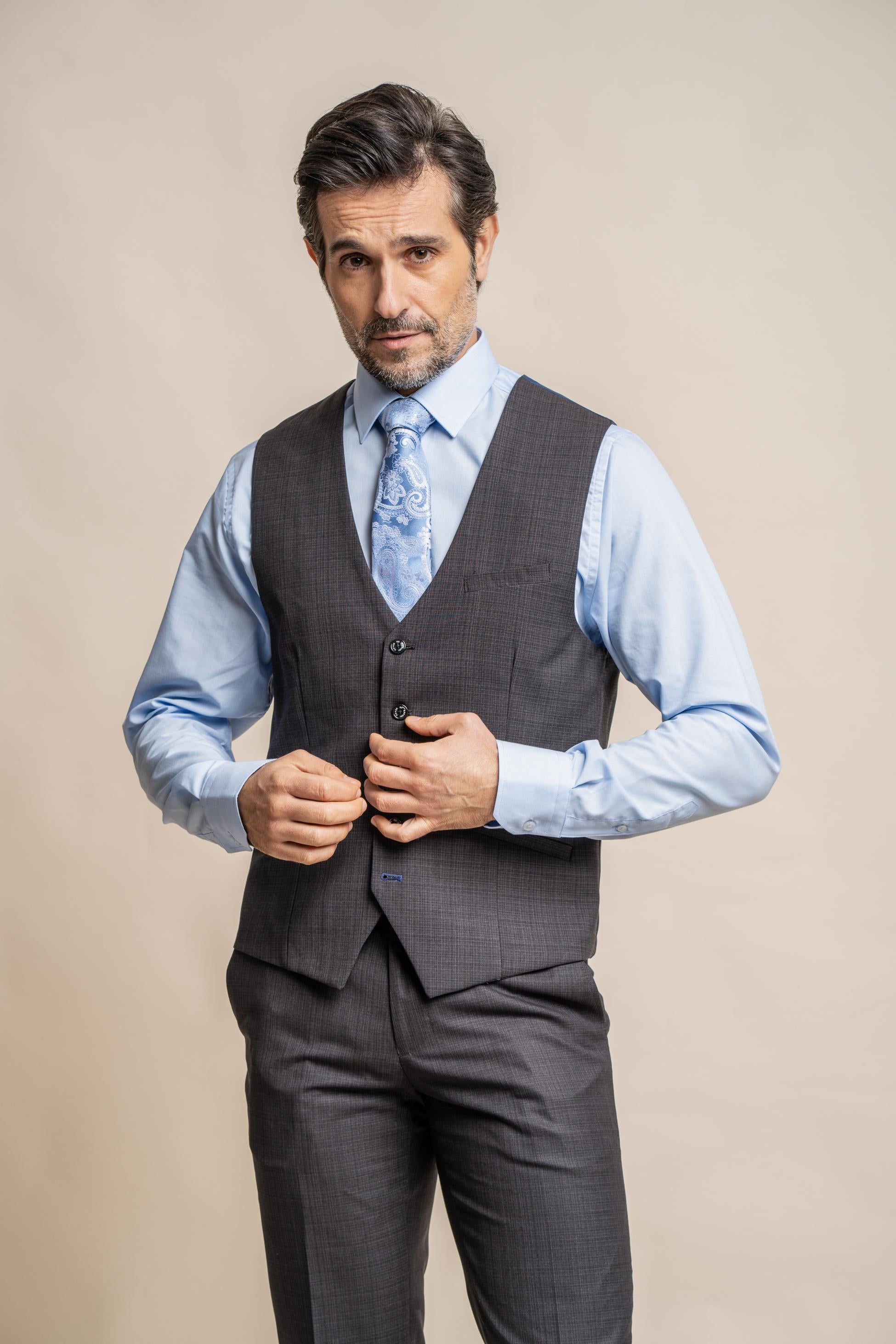 SEEBA Dark Grey Graphite Men's Slim Fit Formal Suit