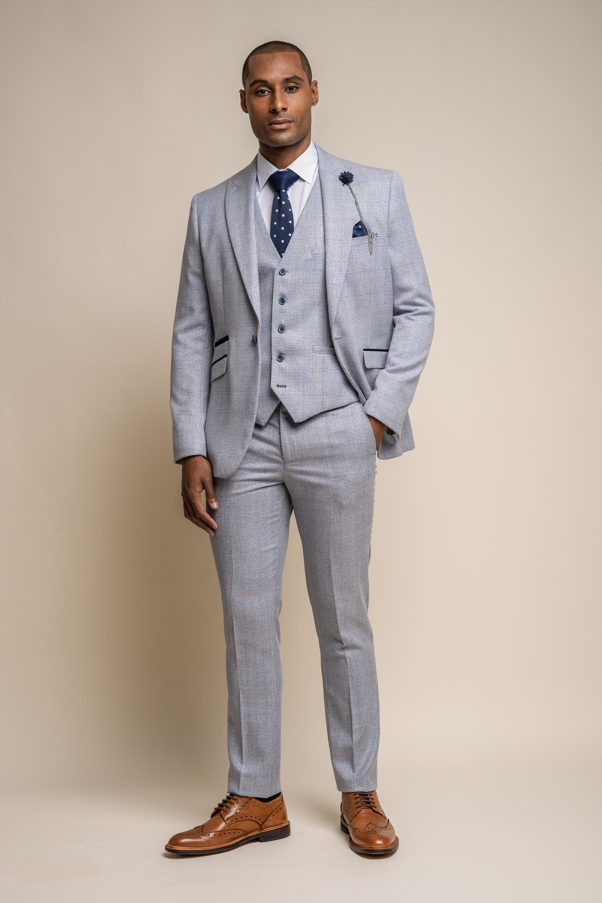 Men’s Blue Tweed Glen Check Slim Fit Suit Jacket CARIDI