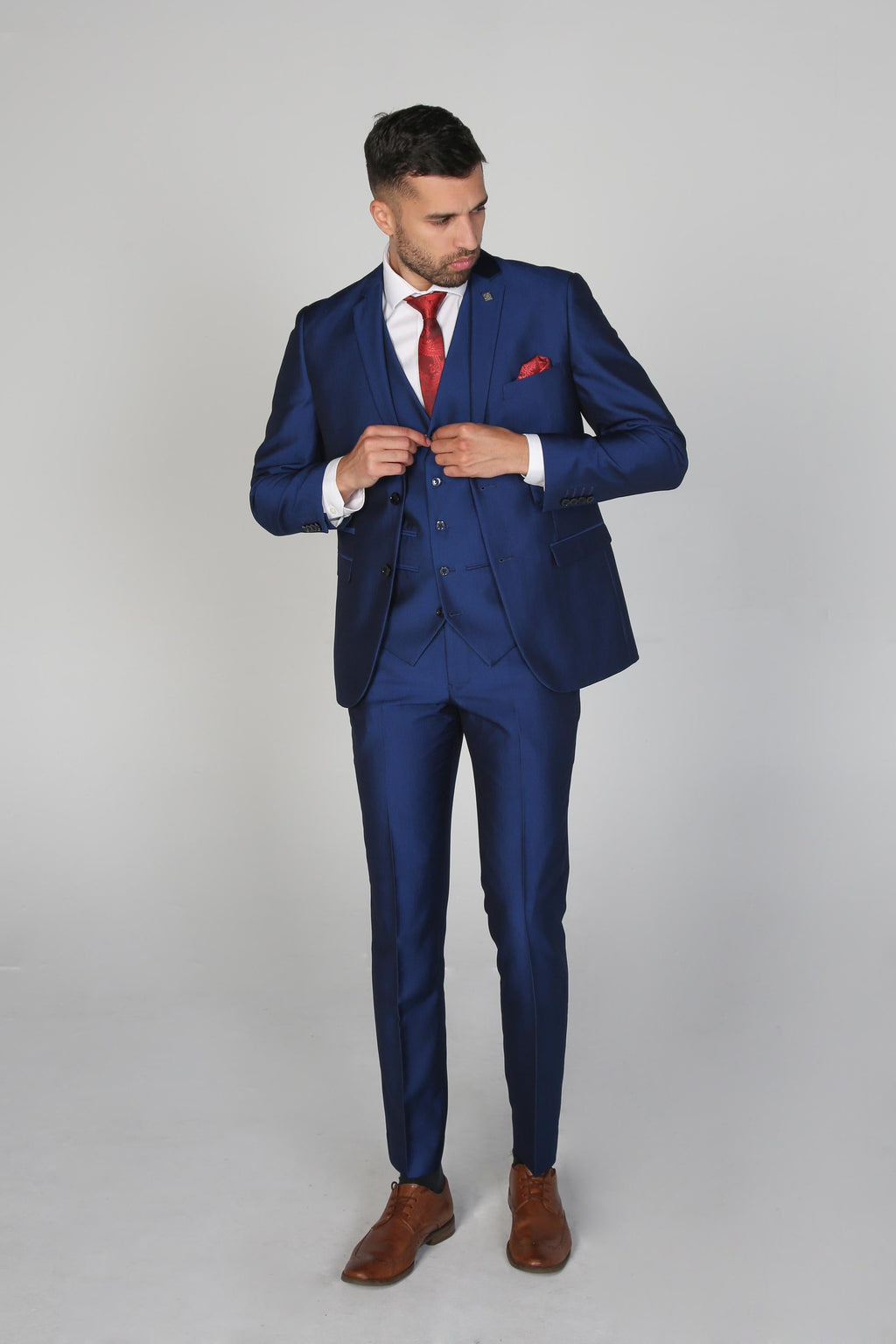 KINGSLEY Men’s Tailored Fit Royal Blue Sheen Suit