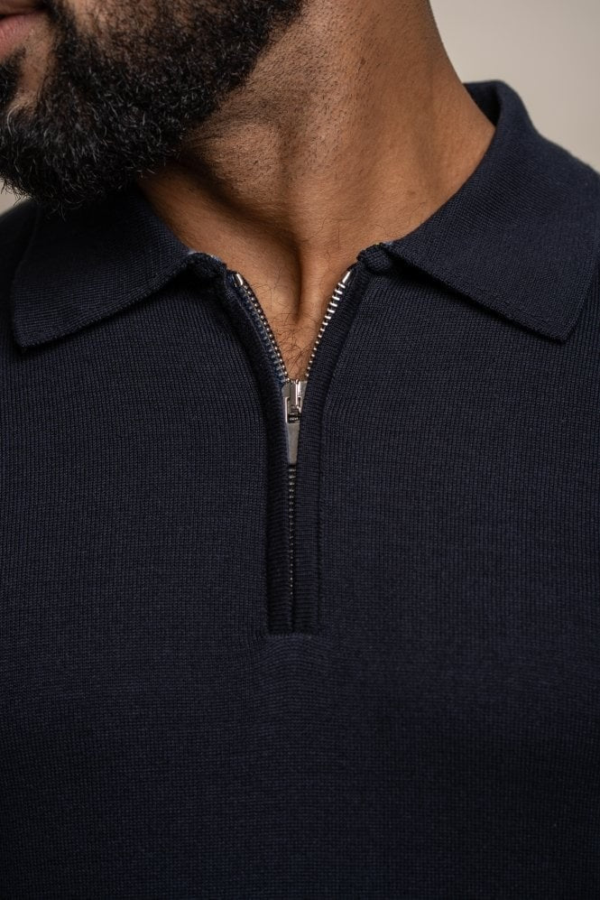 Mens Navy Blue Short Sleeve Cotton Polo Shirt DINO