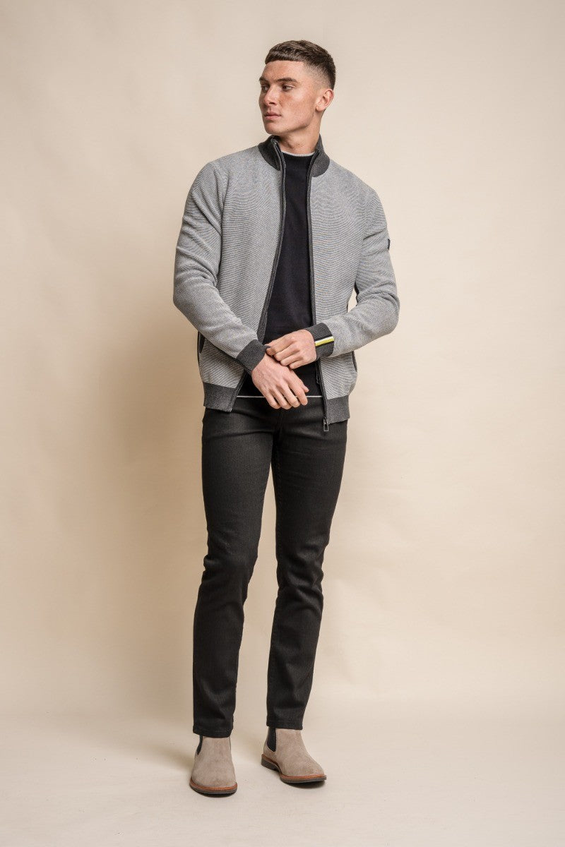 Mens Light Grey Knitted Cotton Slim Fit Cardigan Jacket ARTEGA