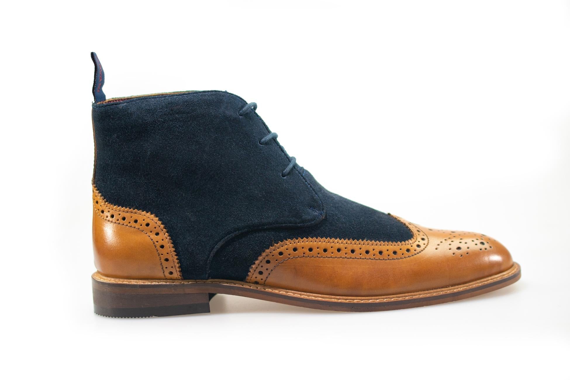 Mens Navy Tan Suede and Leather Brogue Boots CONNICK
