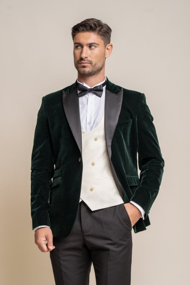 Mens forest green slim fit velvet tuxedo blazer ROSA special occasion